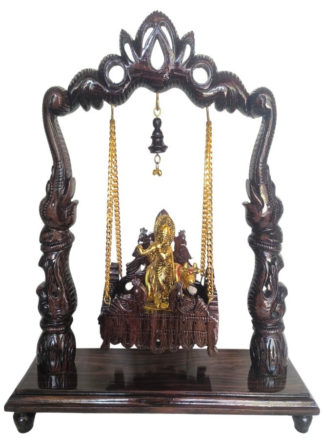 GIFT EQUALS LOVE Home Decor Premium Handcrafted 14-Inch Rosewood Krishna Cradle | Artistic Wooden Swing Cradle for Lord Krishna Idol with Ornate Detailing, Glossy Finish & Spiritual Home Decor Accent - Image 1